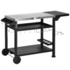 Carrello Barbecue con Tavolino Pieghevole in Acciaio Inox, 2 Ruote e Accessori, 125x65x84 cm, Nero