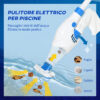 Pulitore Aspiratore per Piscine a Batteria con Palo Telescopico, Spazzole e Filtro, Bianco e Blu