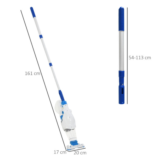 Pulitore Aspiratore per Piscine a Batteria con Palo Telescopico, Spazzole e Filtro, Bianco e Blu