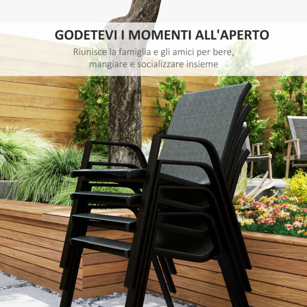 Set da Giardino in Rattan PE con Tavolo da Pranzo e 4 Sedie Impilabili, Grigio