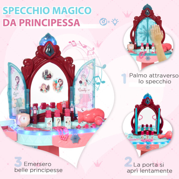 Set Toeletta con Sgabello per Bambini da 3-6 Anni con Luci, Musica e Accessori