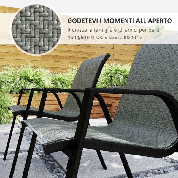 Set da Giardino in Rattan PE con Tavolo da Pranzo e 4 Sedie Impilabili, Grigio