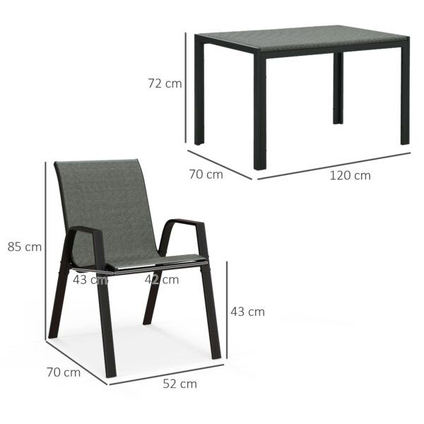 Set da Giardino in Rattan PE con Tavolo da Pranzo e 4 Sedie Impilabili, Grigio