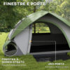 Tenda da Campeggio 2 Posti con Finestra a Rete, in Poliestere, Fibra di Vetro e PE, 210x150x110 cm, Grigio e Verde