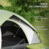 Tenda da Campeggio 2 Posti con Finestra a Rete, in Poliestere, Fibra di Vetro e PE, 210x150x110 cm, Grigio e Verde