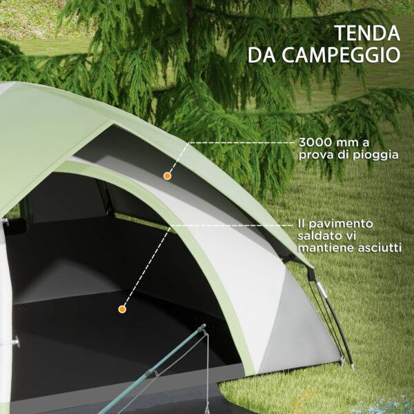 Tenda da Campeggio 2 Posti con Finestra a Rete, in Poliestere, Fibra di Vetro e PE, 210x150x110 cm, Grigio e Verde