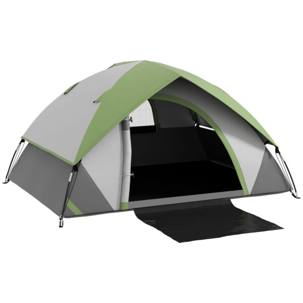 Tenda da Campeggio 2 Posti con Finestra a Rete, in Poliestere, Fibra di Vetro e PE, 210x150x110 cm, Grigio e Verde